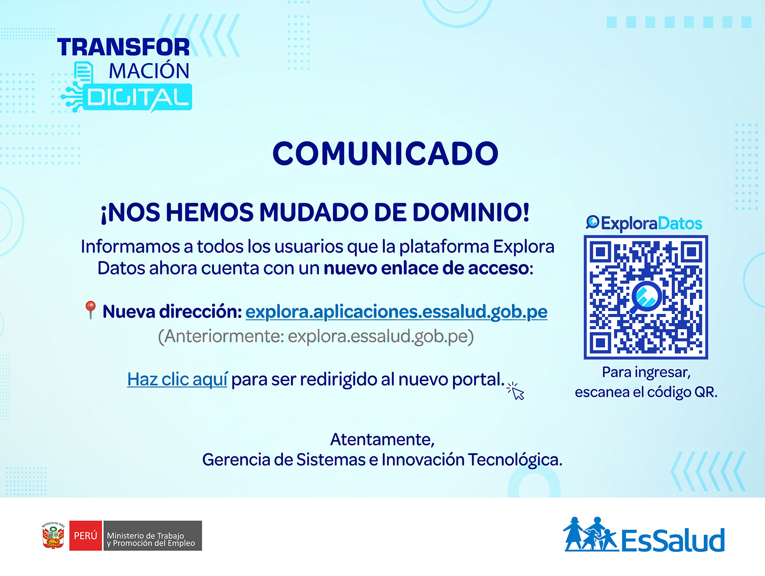 Comunicado de la plataforma Explora